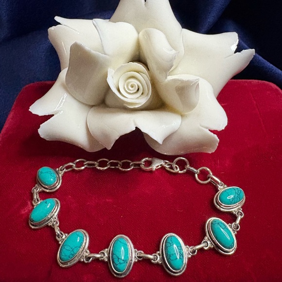 Bracelet*Sterling Silver & Blue Howlite Stones Chain Link Solid Settings - Picture 1 of 7
